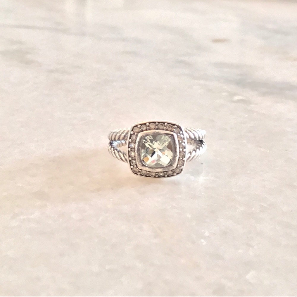 David Yurman Albion Ring w Prasiolite & Diamonds